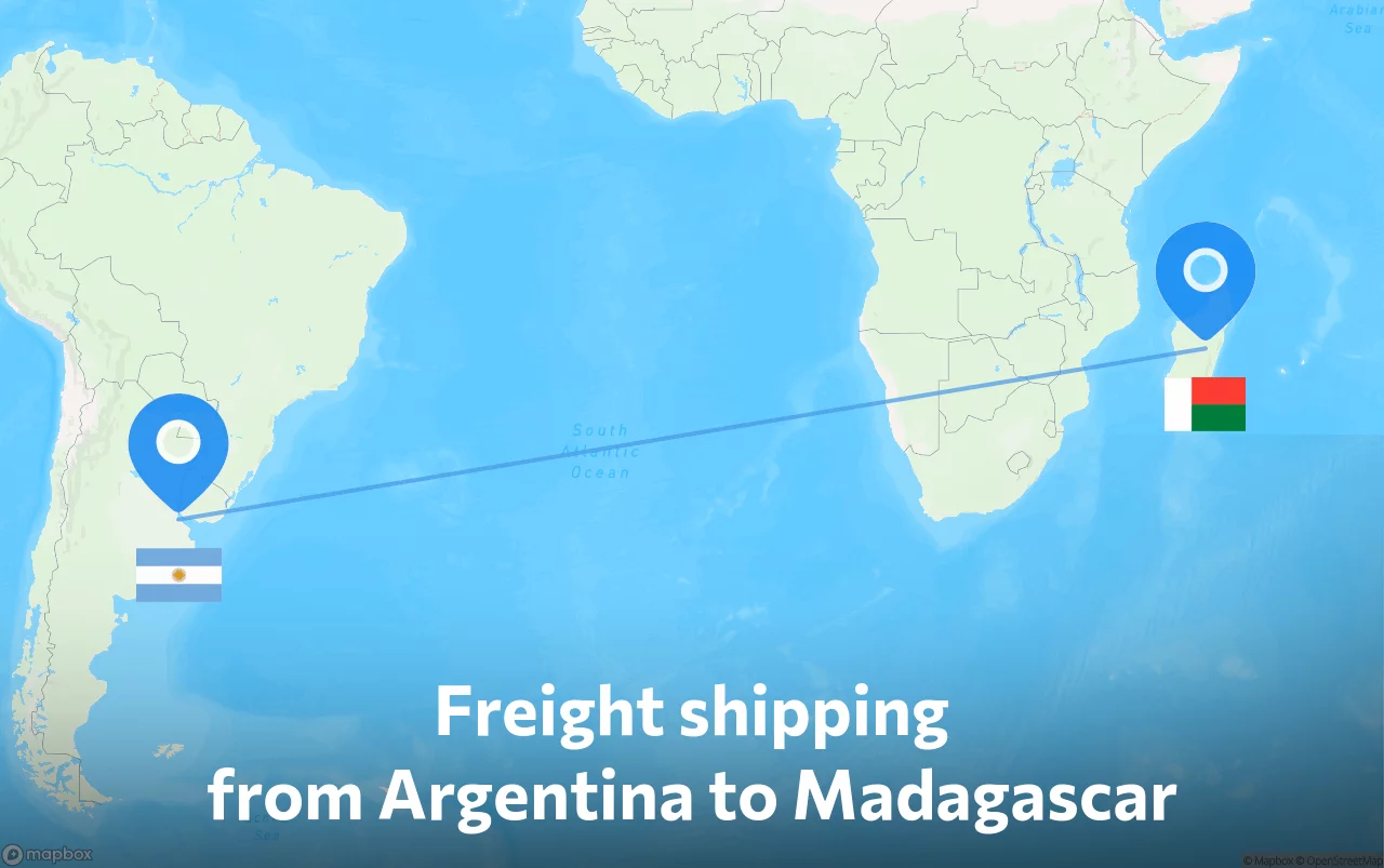 Shipping route from Argentina to Madagascar