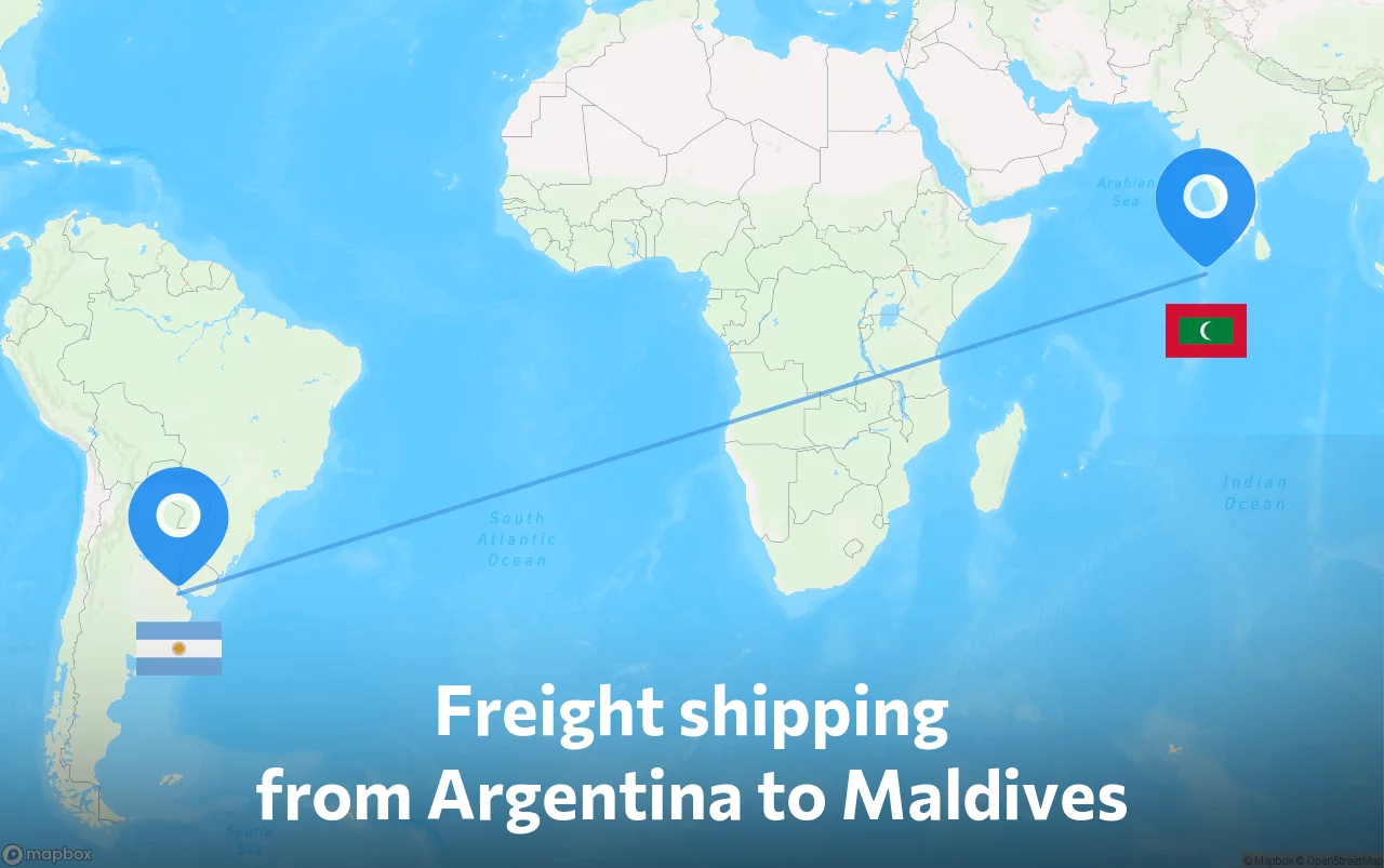 Shipping route from Argentina to Maldives