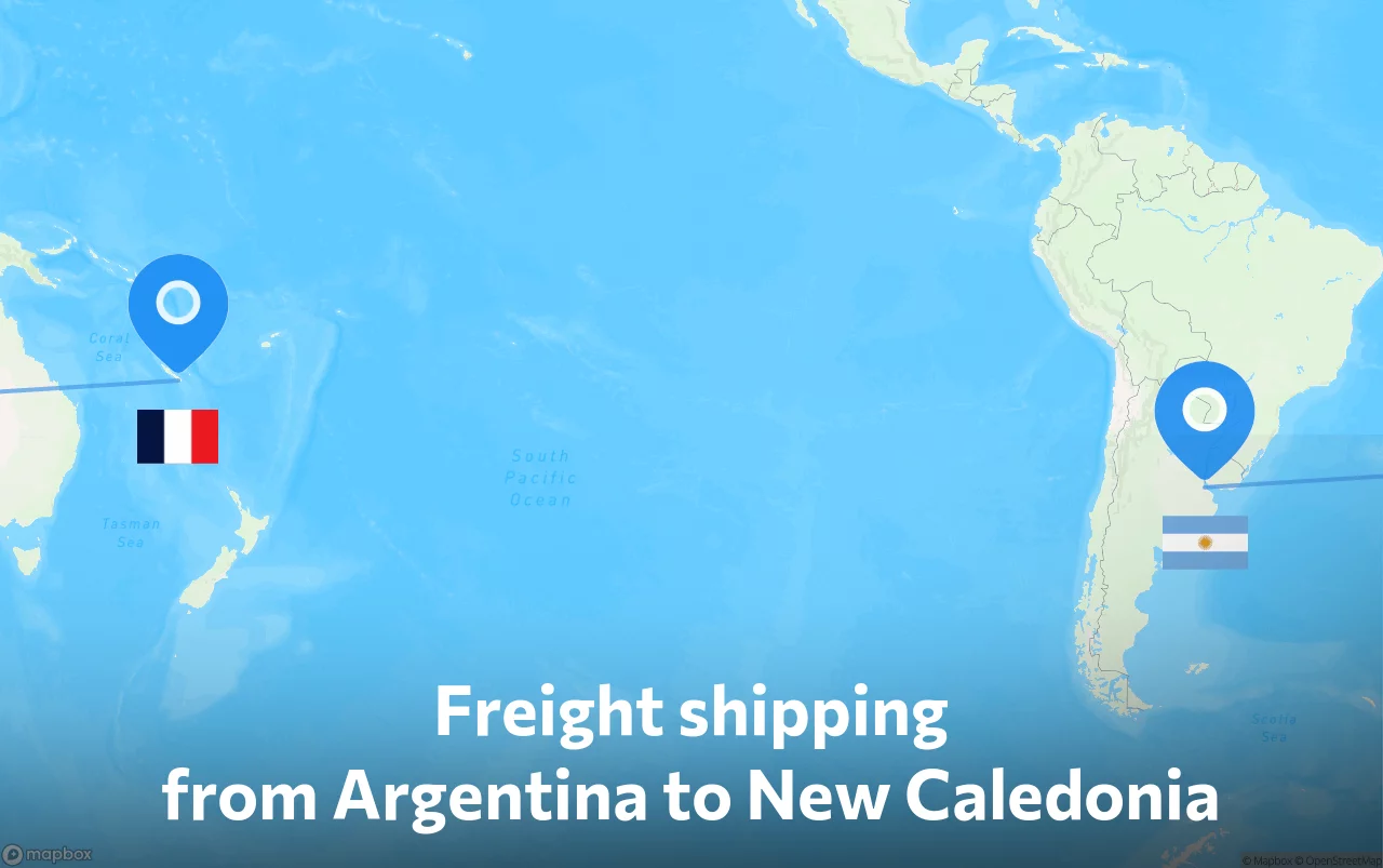 Shipping route from Argentina to New Caledonia