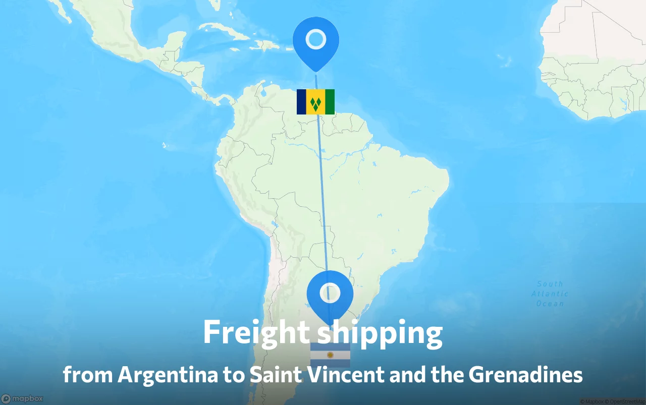 Shipping route from Argentina to Saint Vincent and the Grenadines