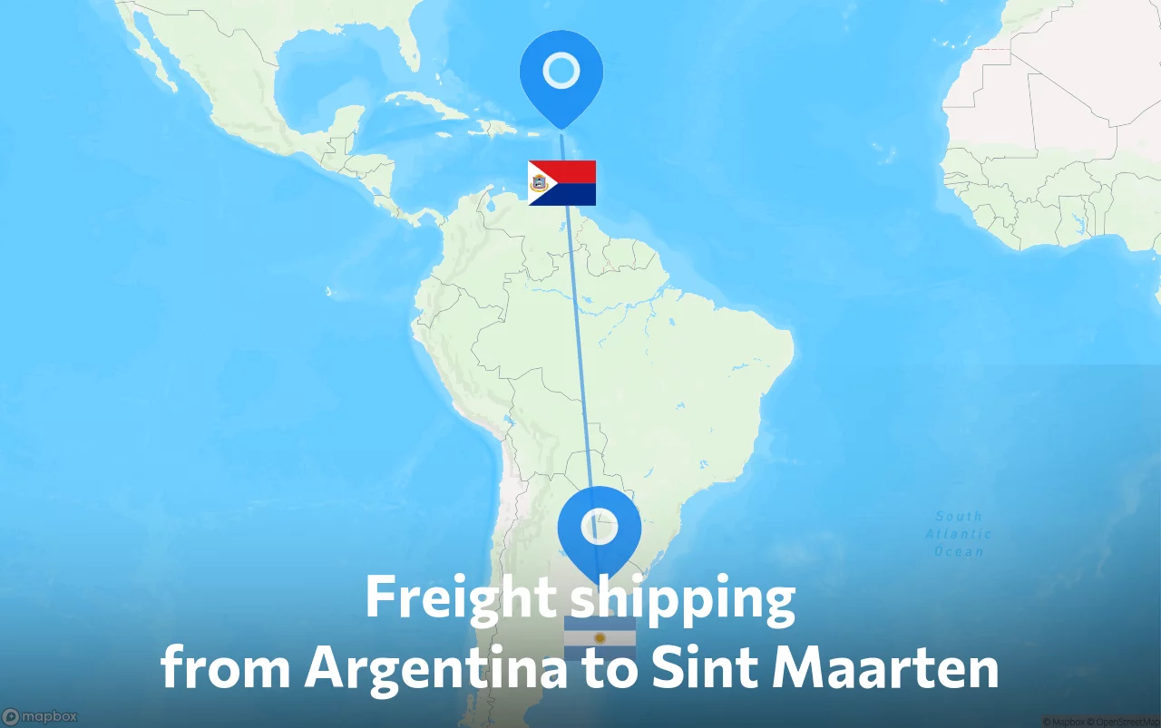 Shipping route from Argentina to Sint Maarten
