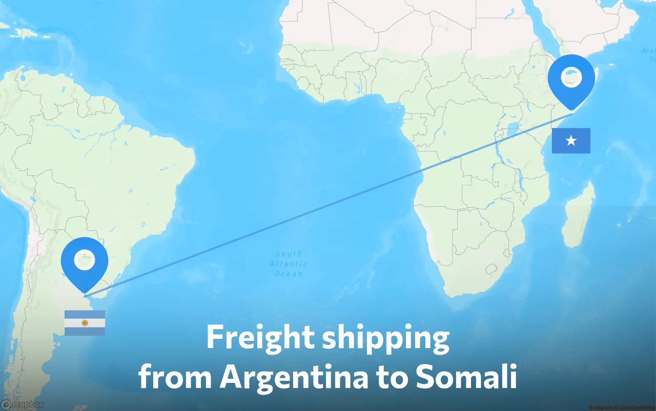Shipping route from Argentina to Somali