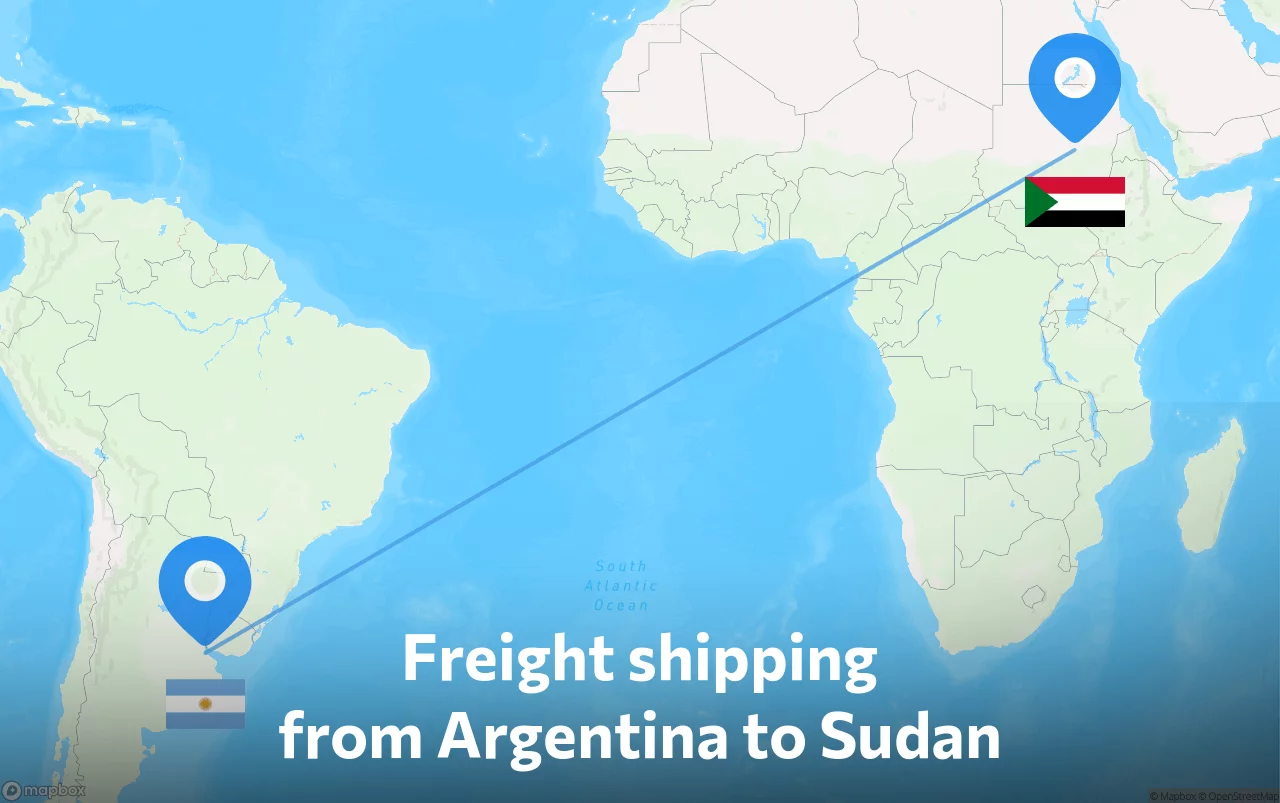 Shipping route from Argentina to Sudan
