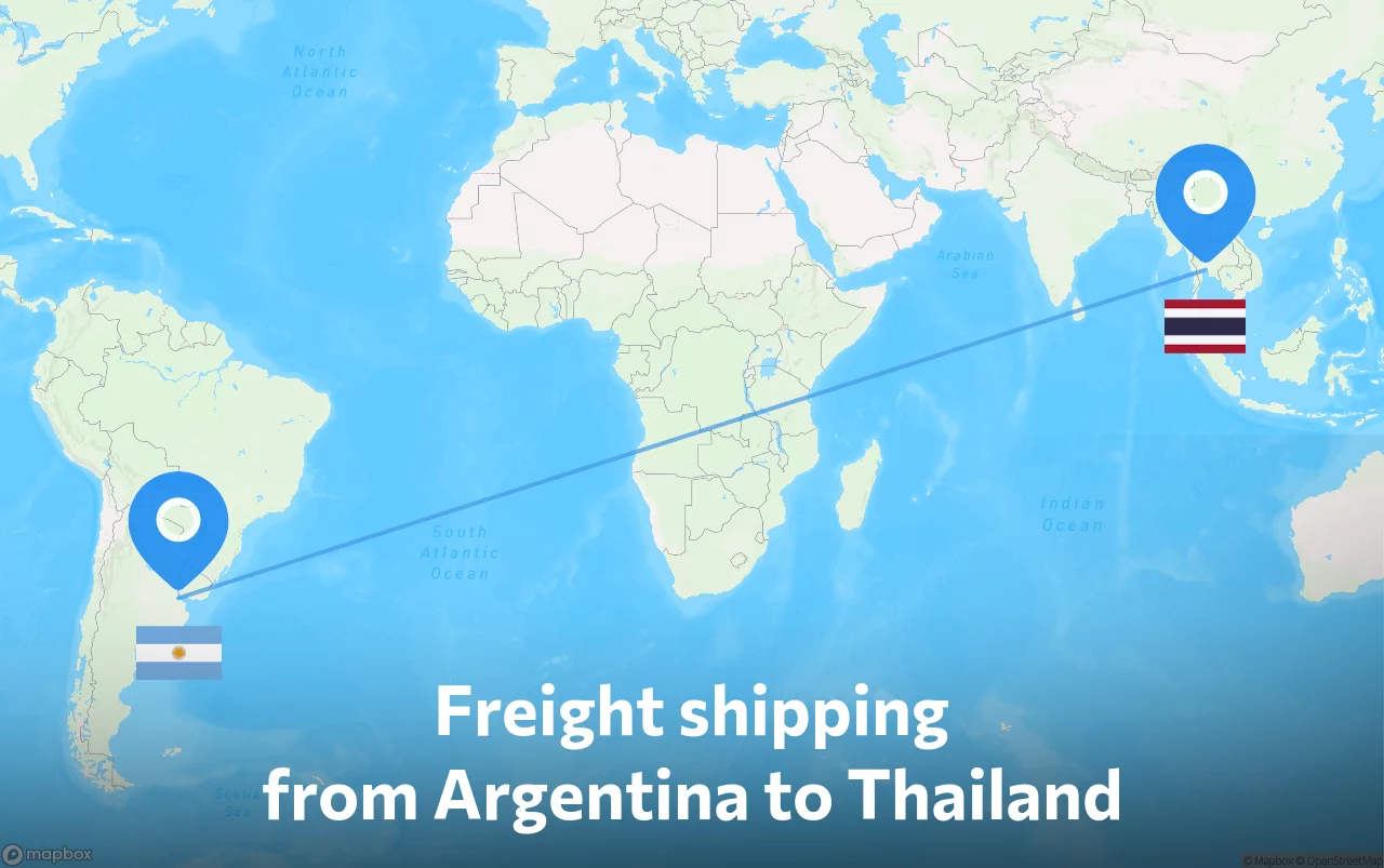 Shipping route from Argentina to Thailand