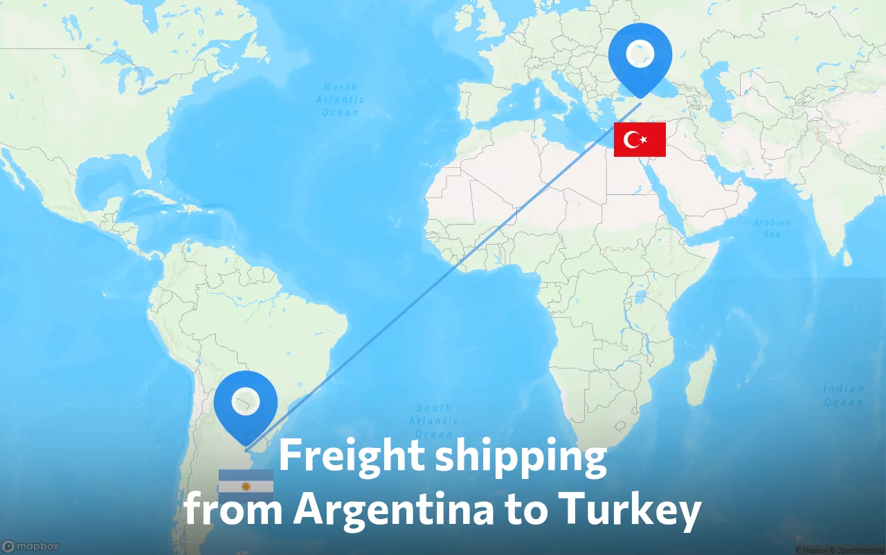 Shipping route from Argentina to Turkey