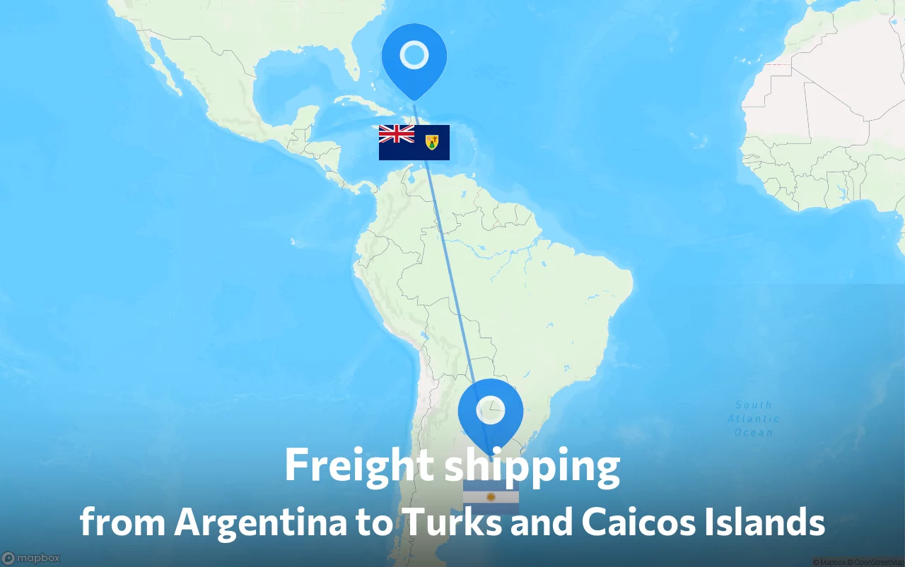 Shipping route from Argentina to Turks and Caicos Islands