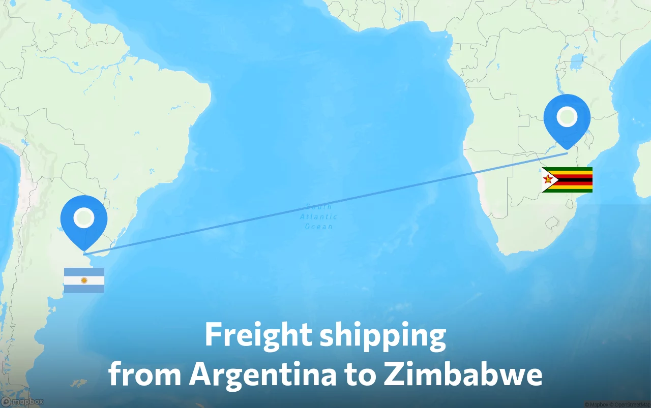 Shipping route from Argentina to Zimbabwe