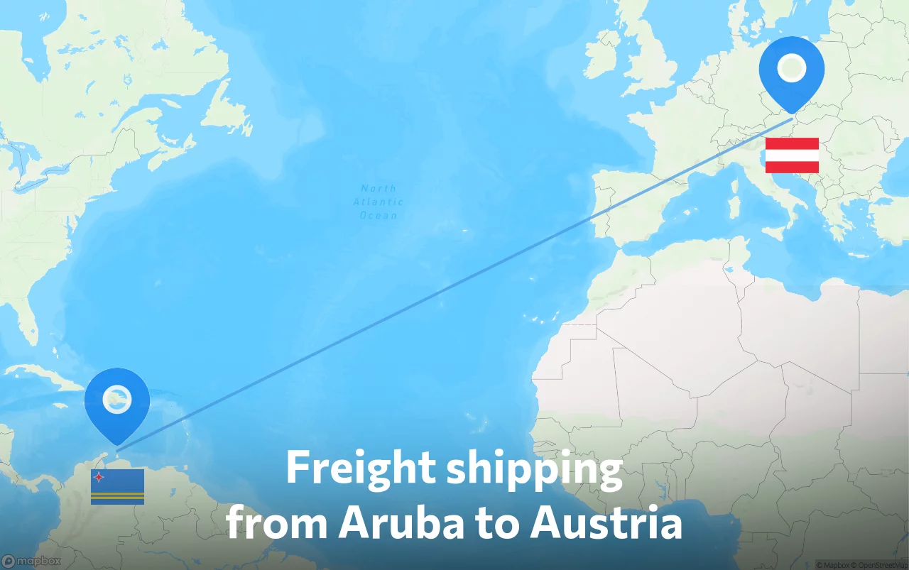 Shipping route from Aruba to Austria