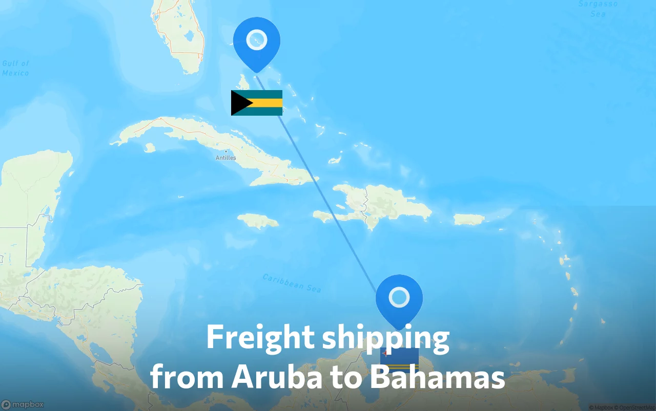Shipping route from Aruba to Bahamas