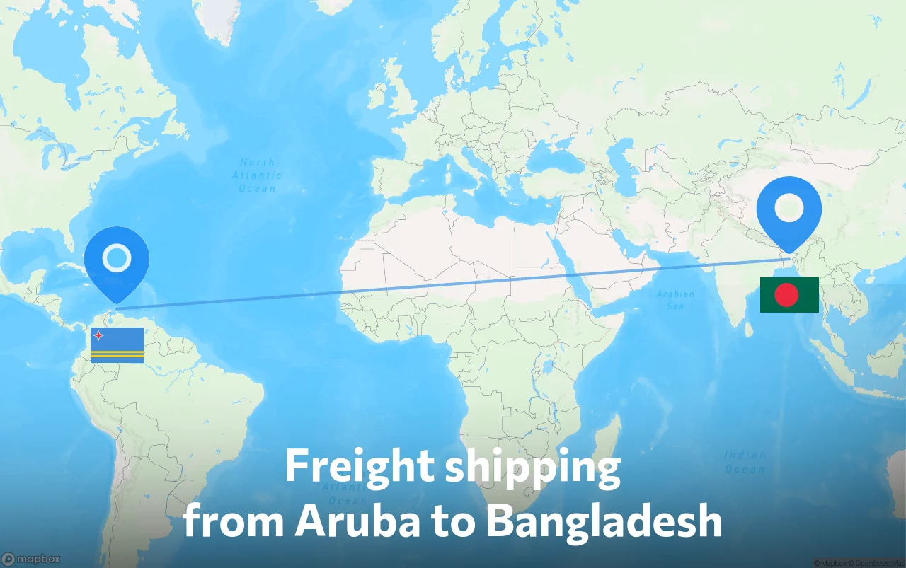 Shipping route from Aruba to Bangladesh