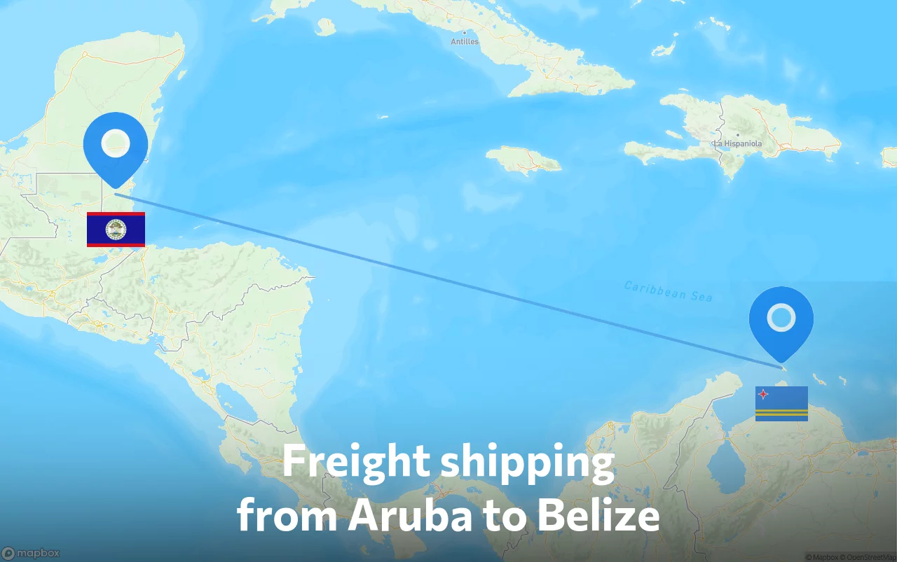 Shipping route from Aruba to Belize