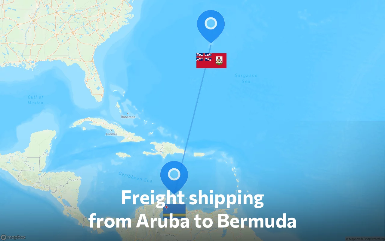 Shipping route from Aruba to Bermuda