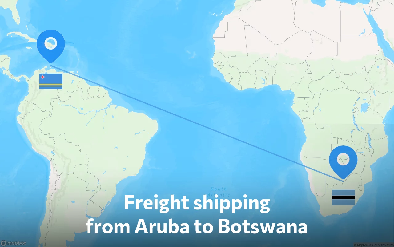 Shipping route from Aruba to Botswana