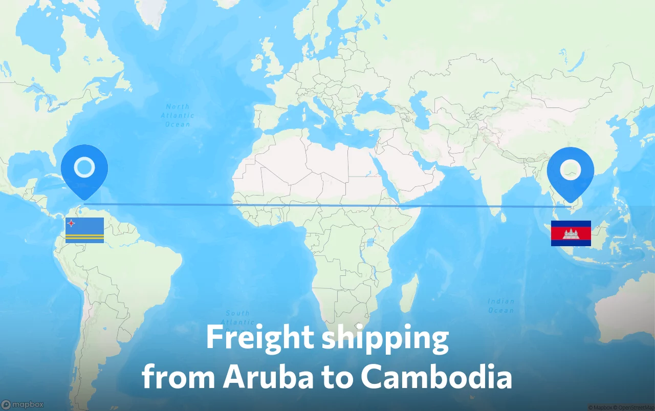 Shipping route from Aruba to Cambodia