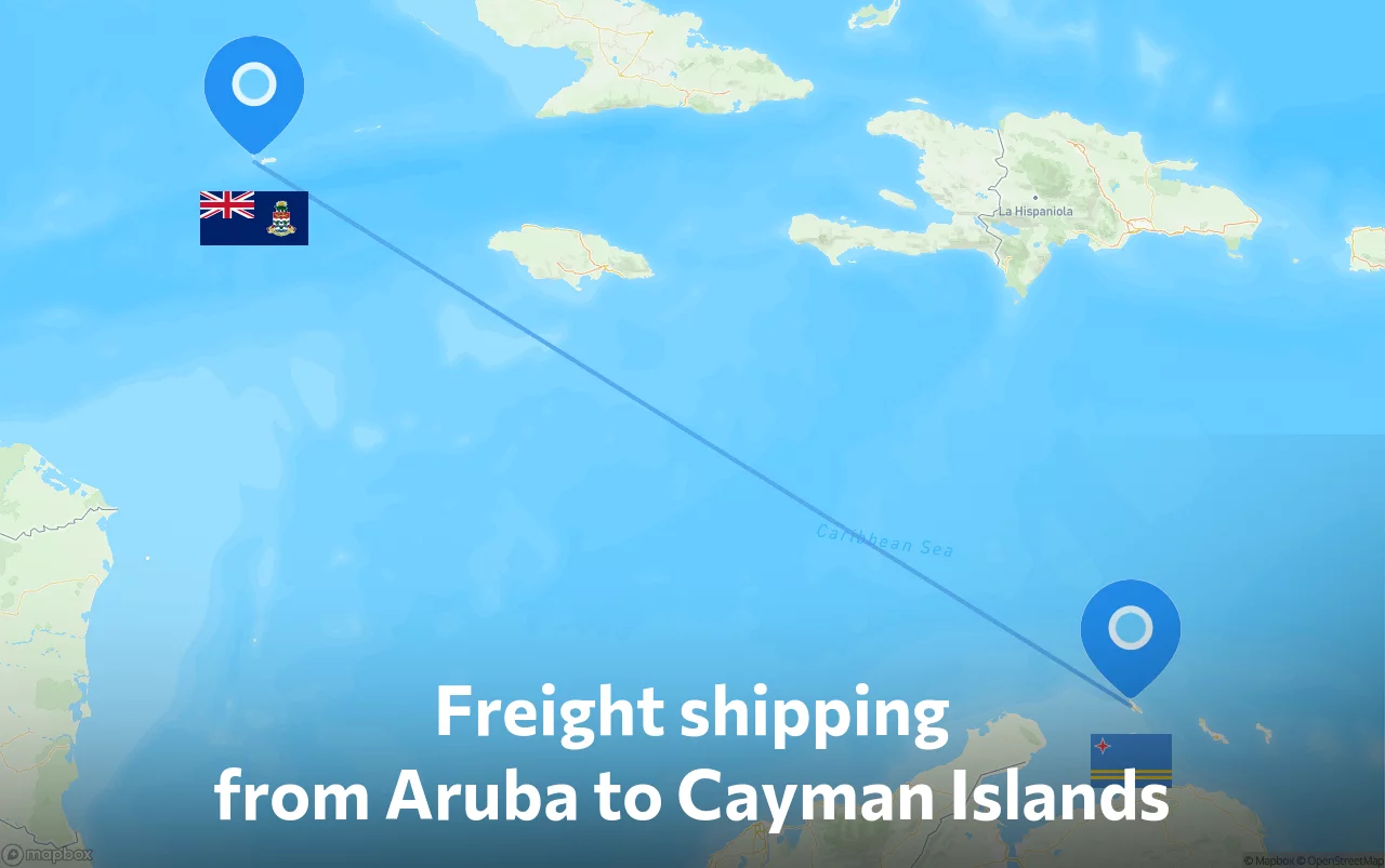 Shipping route from Aruba to Cayman Islands