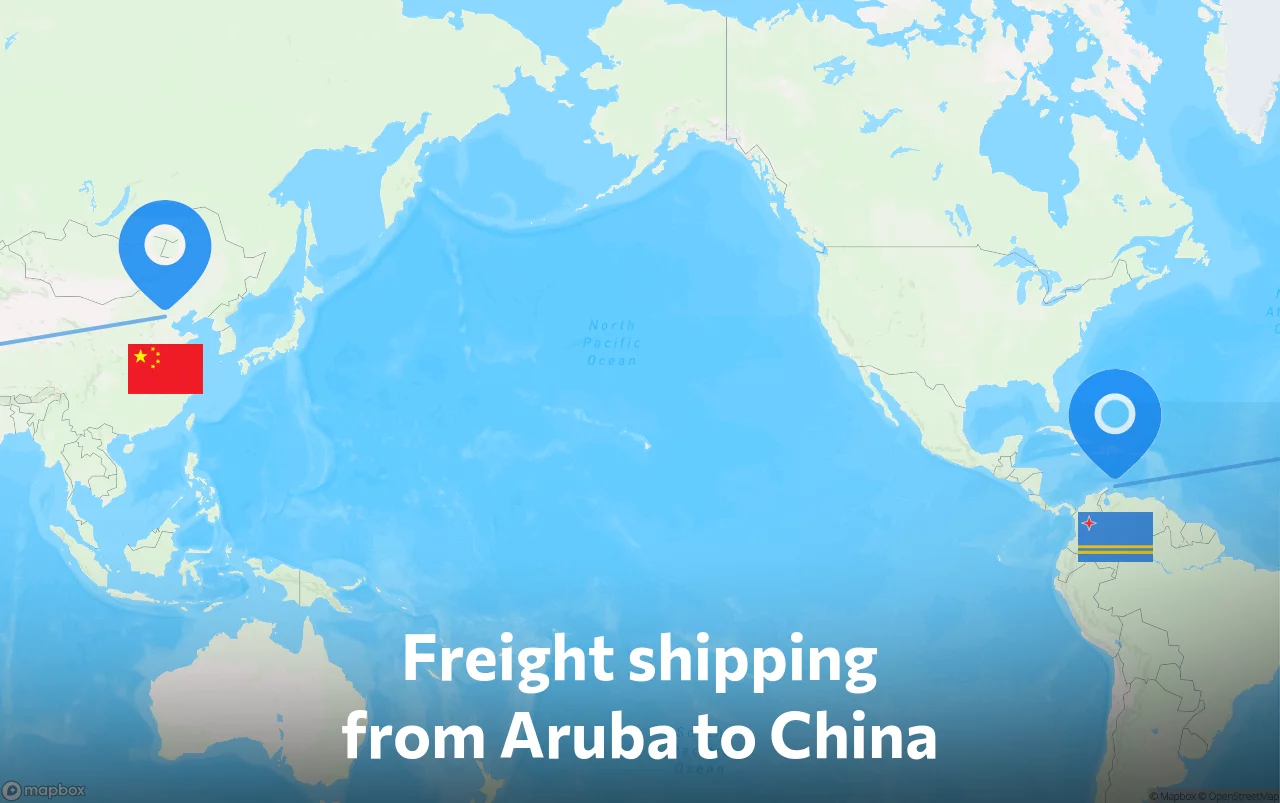 Shipping route from Aruba to China