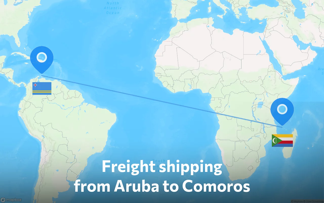 Shipping route from Aruba to Comoros