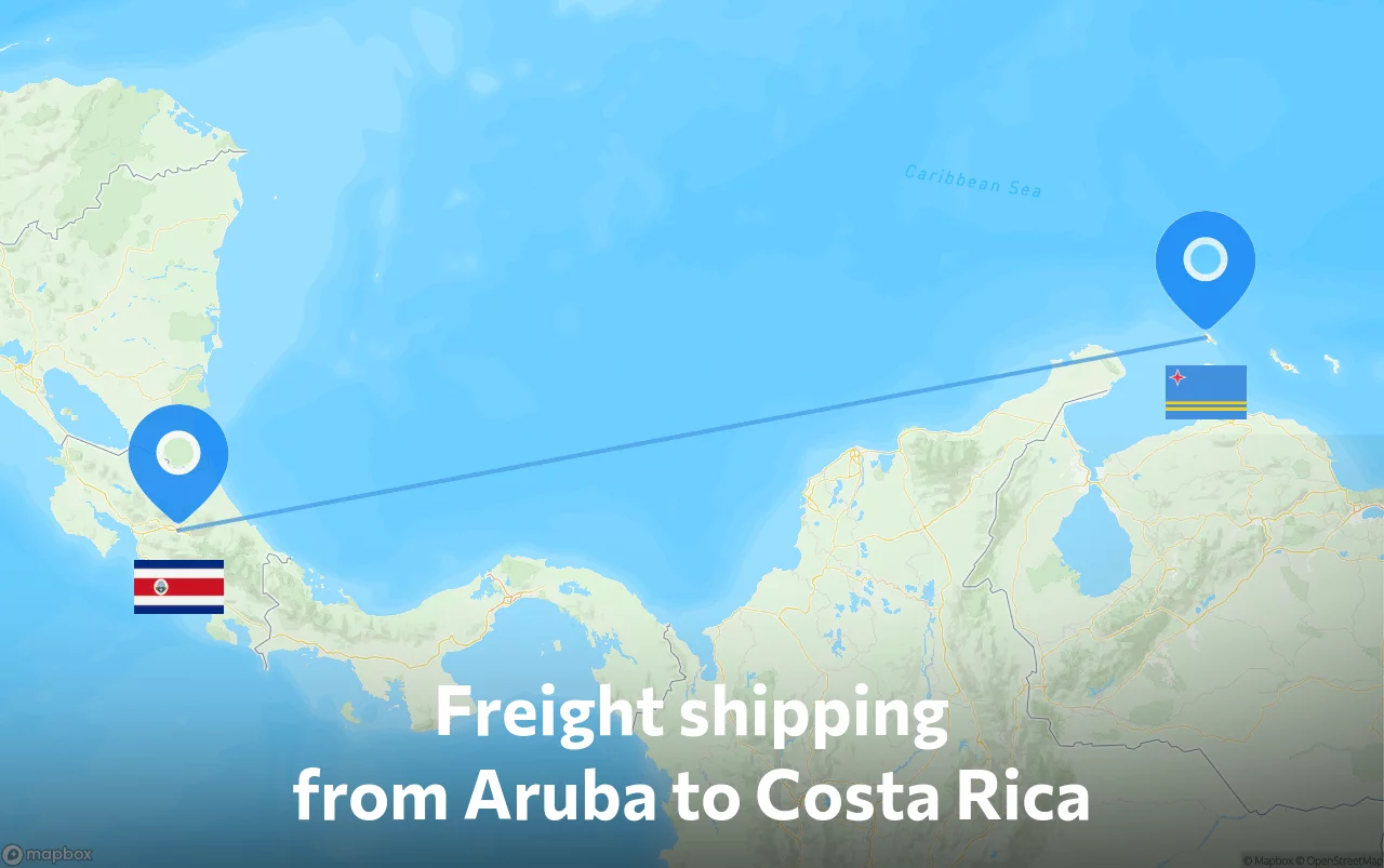 Shipping route from Aruba to Costa Rica