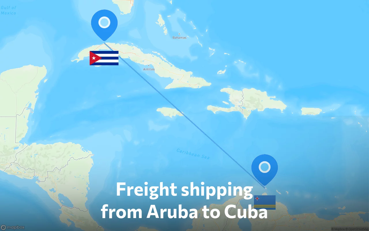 Shipping route from Aruba to Cuba