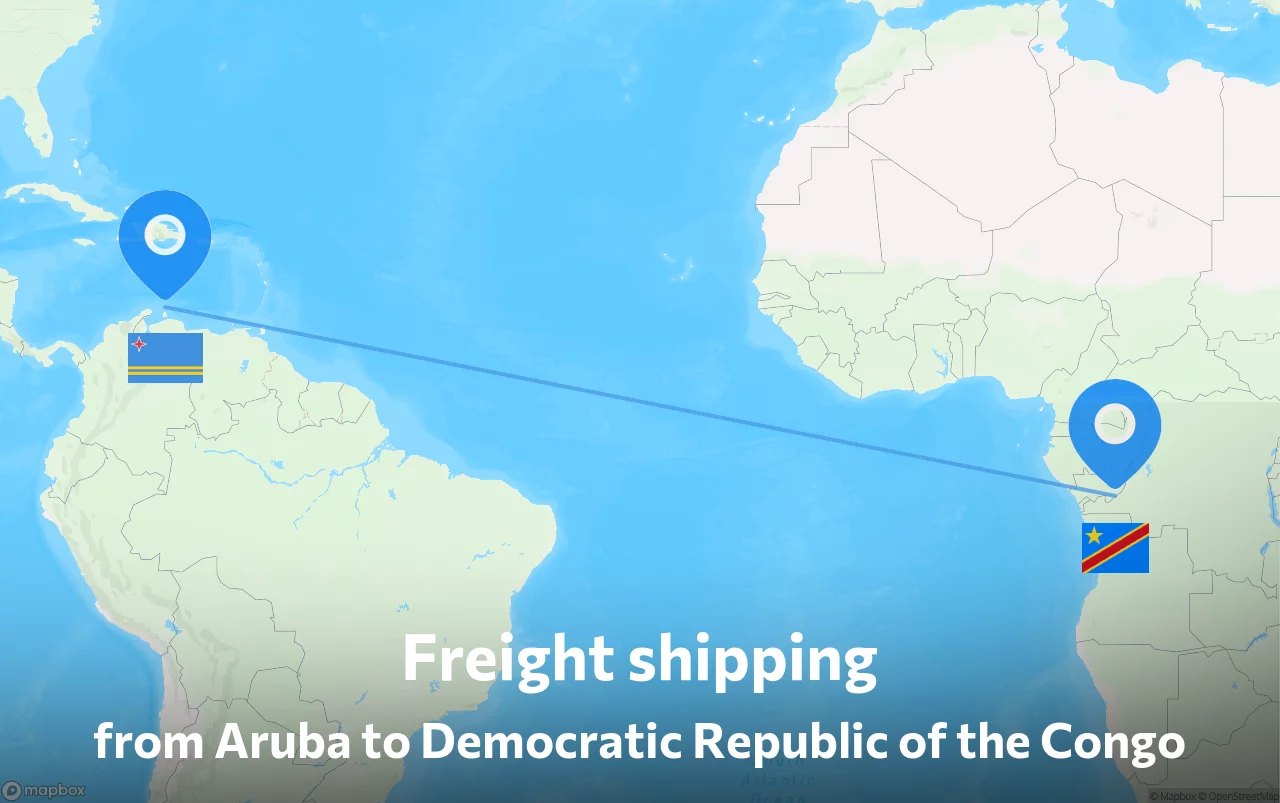 Shipping route from Aruba to Democratic Republic of the Congo