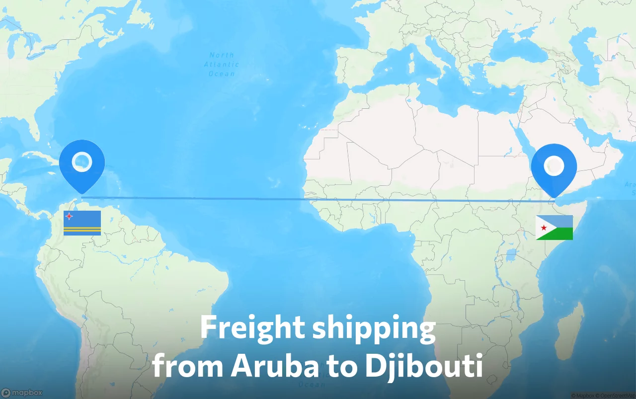 Shipping route from Aruba to Djibouti