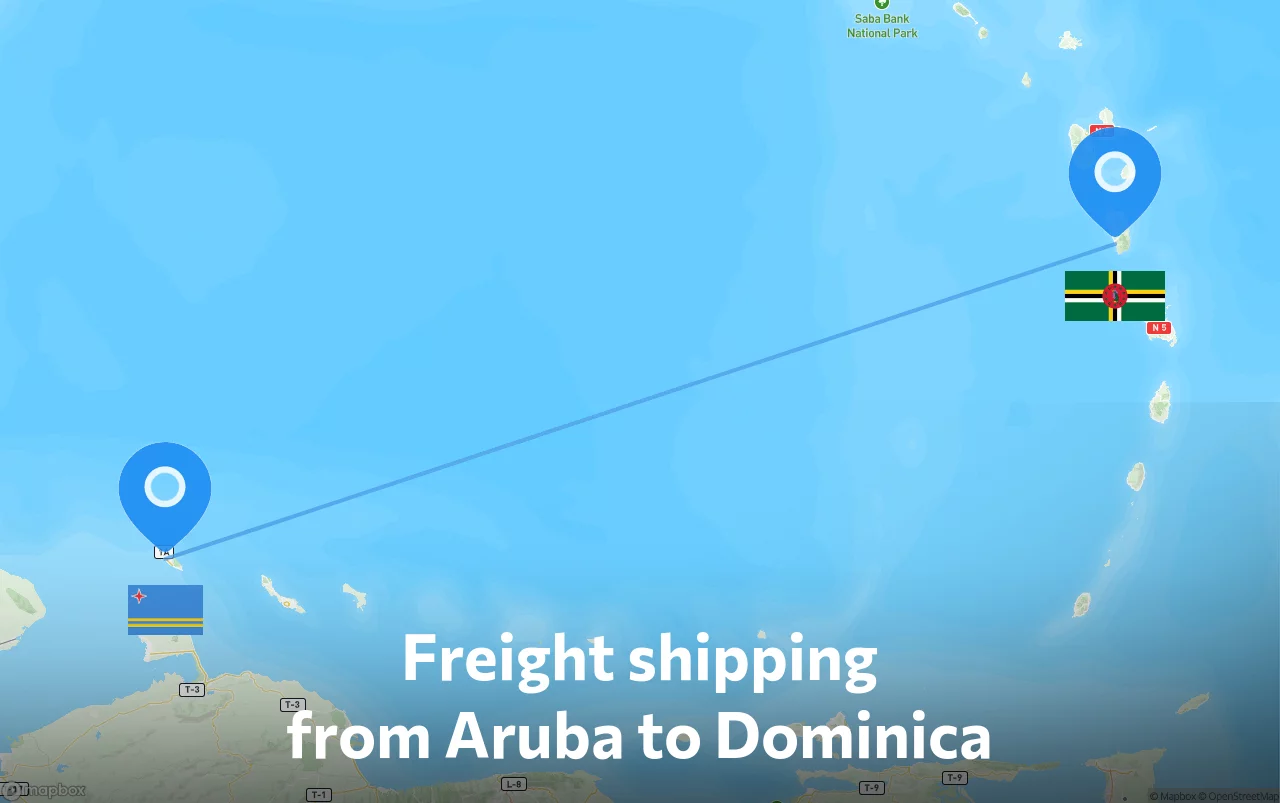 Shipping route from Aruba to Dominica
