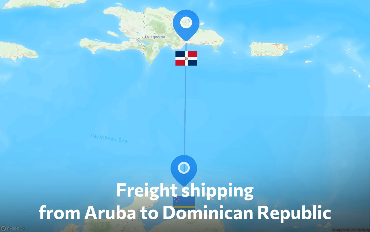 Shipping route from Aruba to Dominican Republic