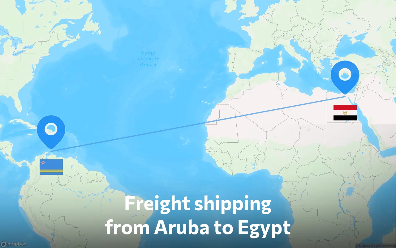 Shipping route from Aruba to Egypt