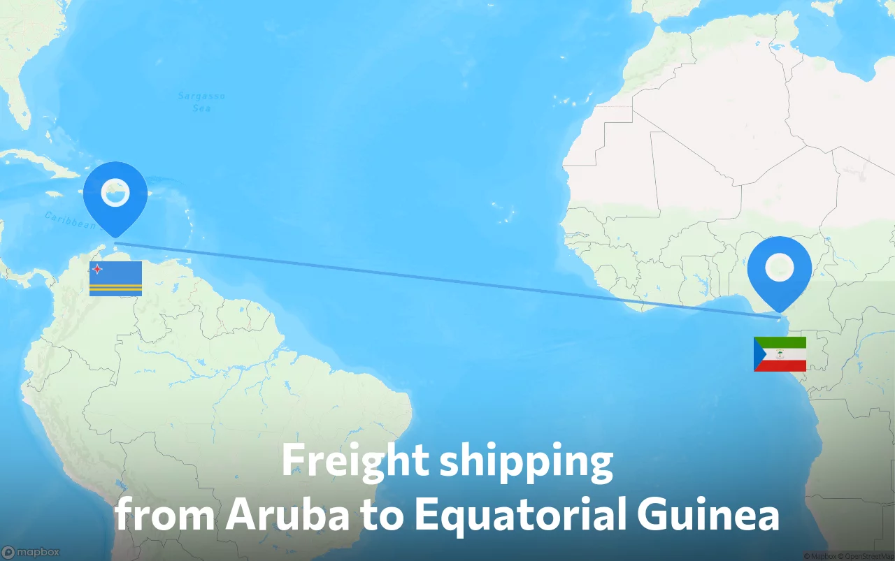 Shipping route from Aruba to Equatorial Guinea