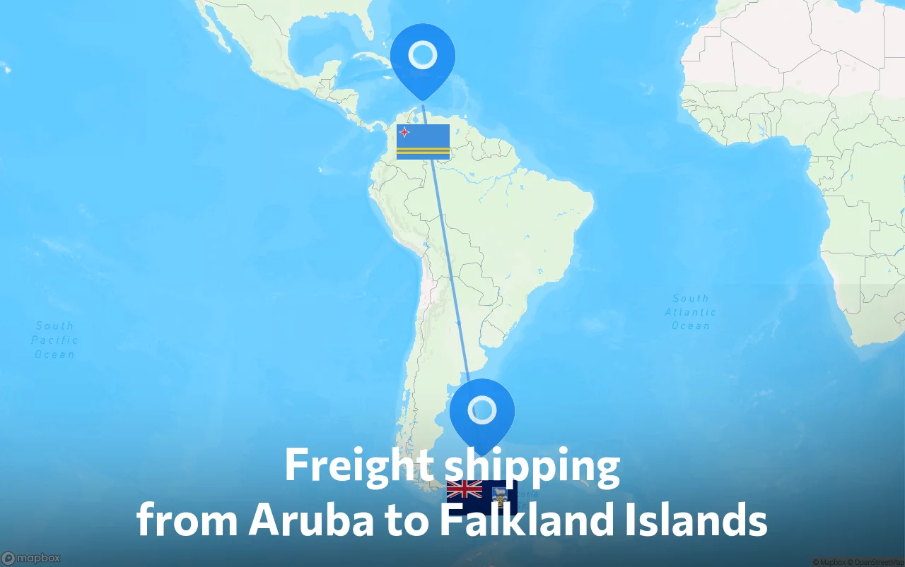 Shipping route from Aruba to Falkland Islands