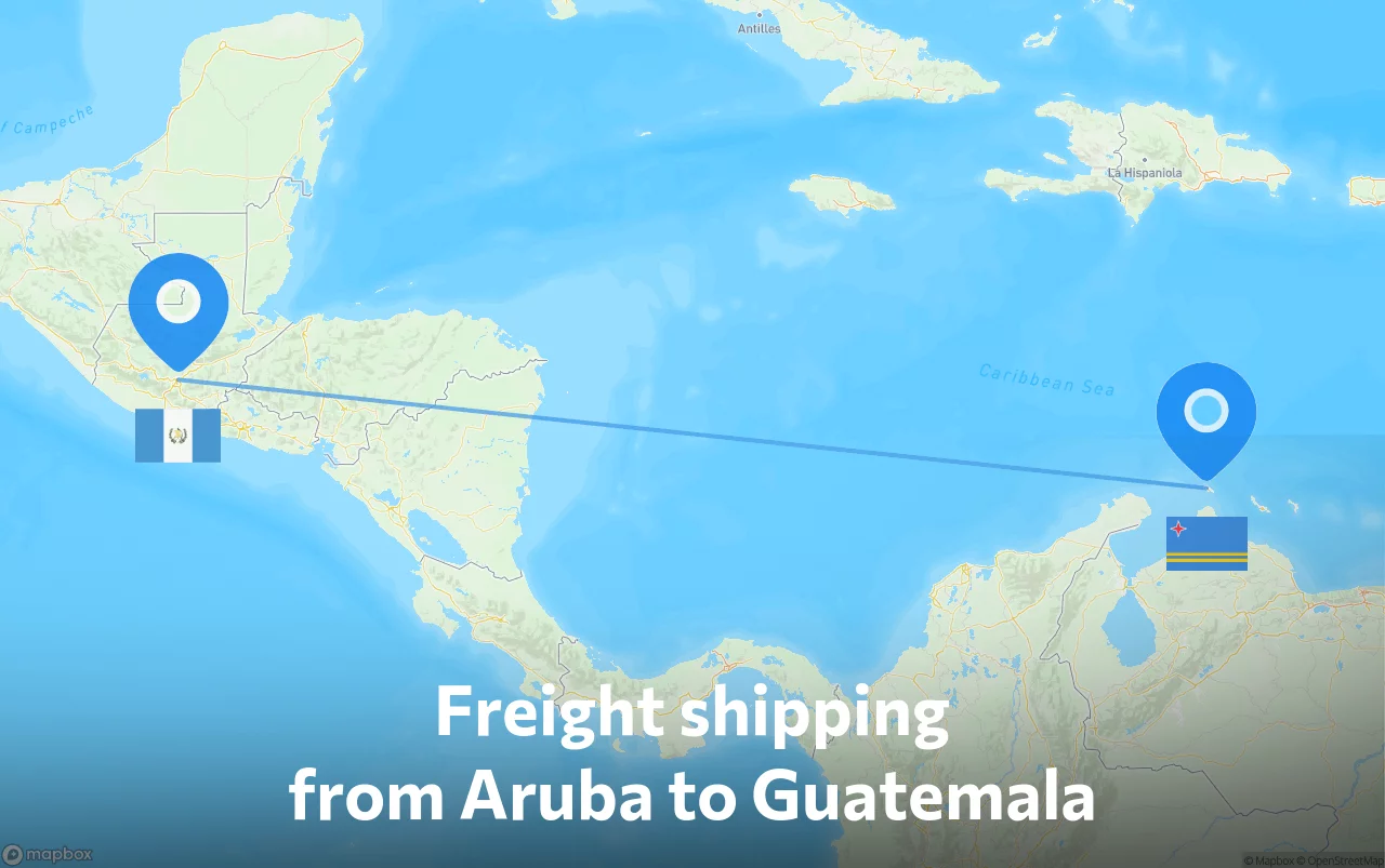 Shipping route from Aruba to Guatemala
