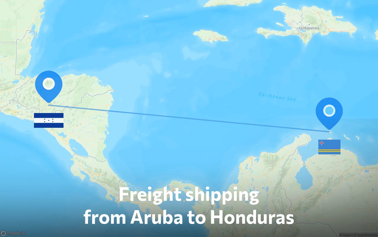 Shipping route from Aruba to Honduras