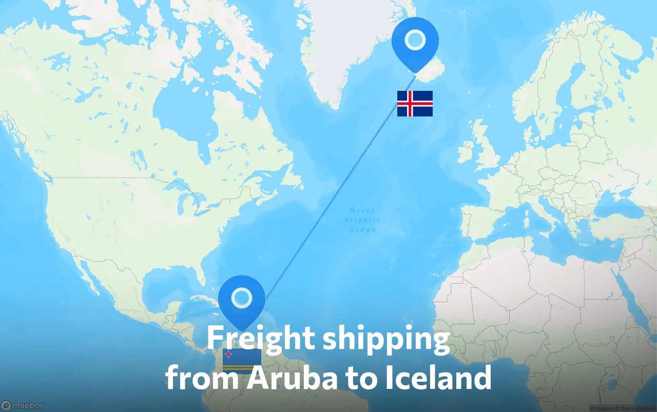 Shipping route from Aruba to Iceland
