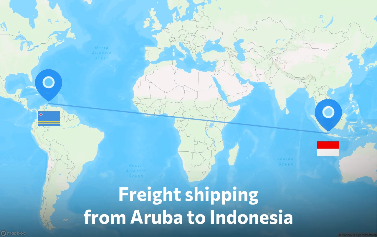 Shipping route from Aruba to Indonesia