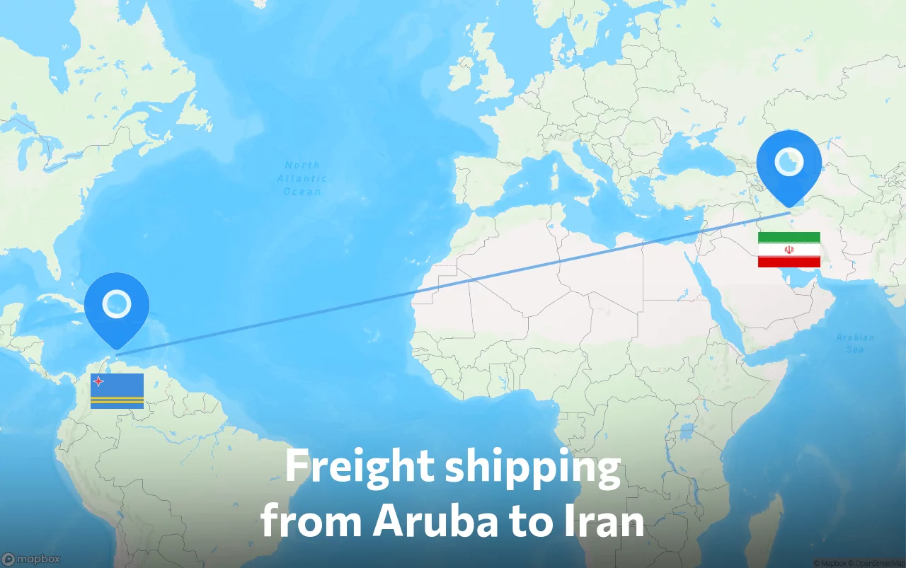 Shipping route from Aruba to Iran