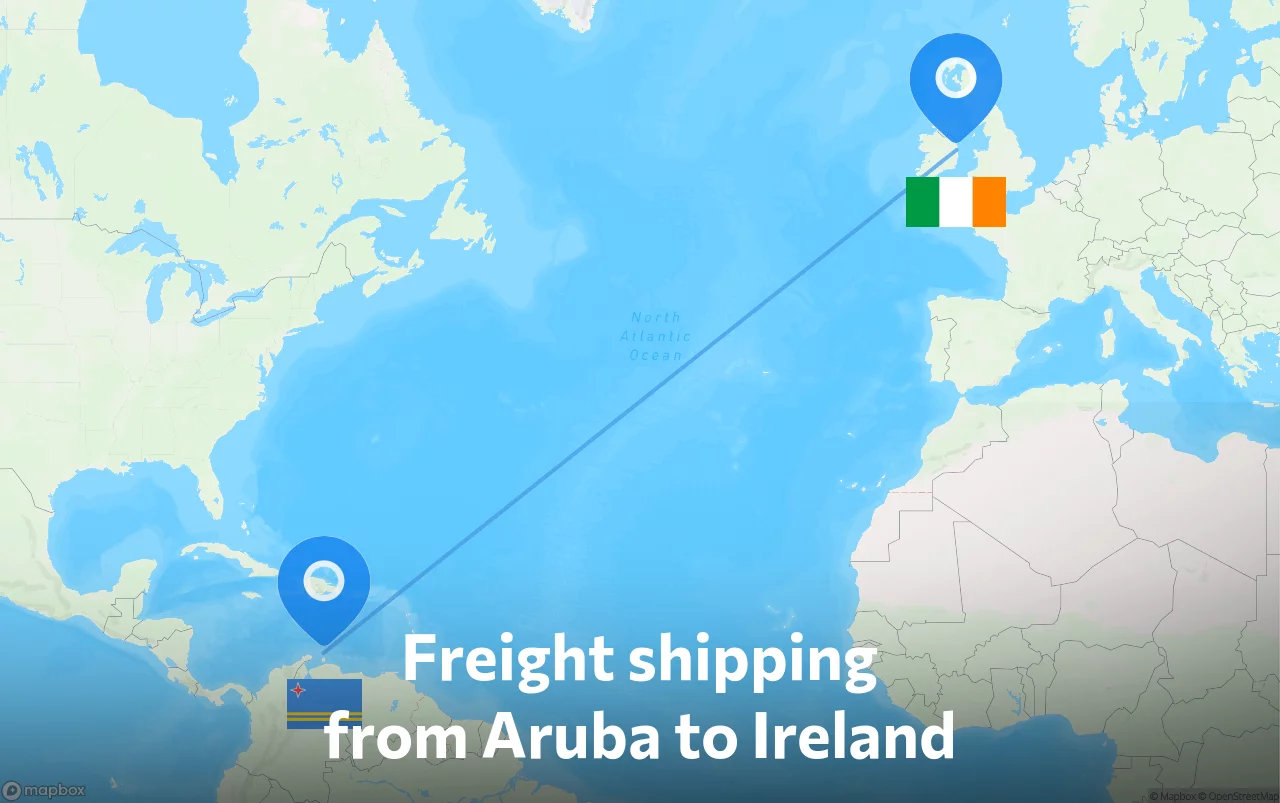 Shipping route from Aruba to Ireland