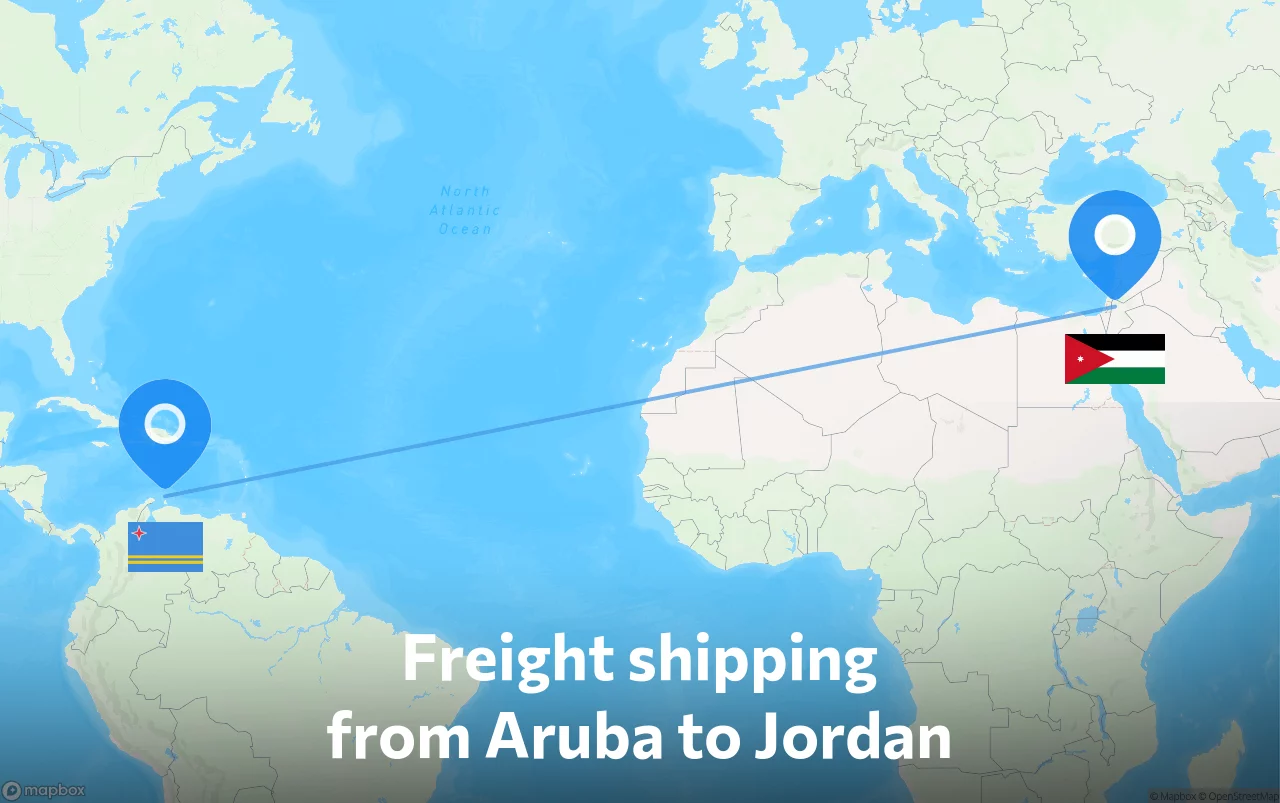 Shipping route from Aruba to Jordan
