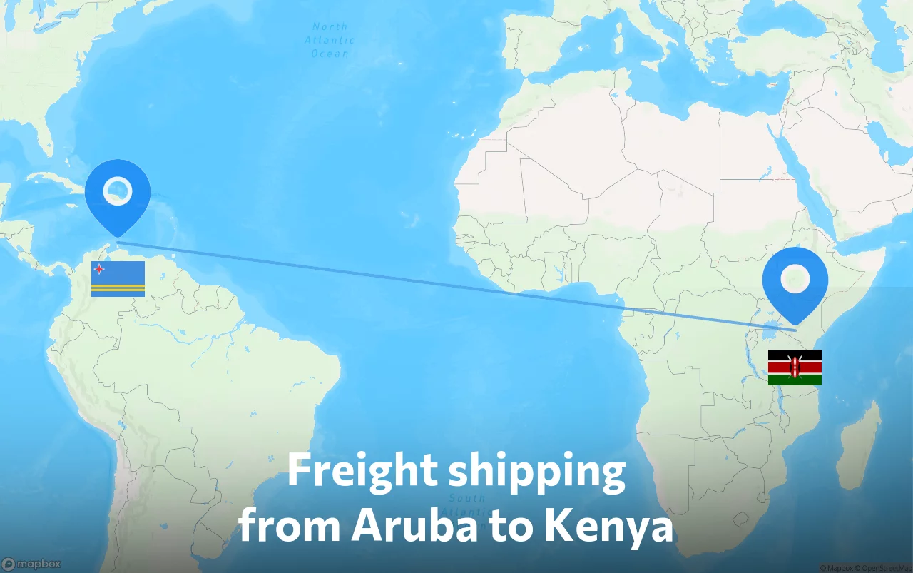Shipping route from Aruba to Kenya