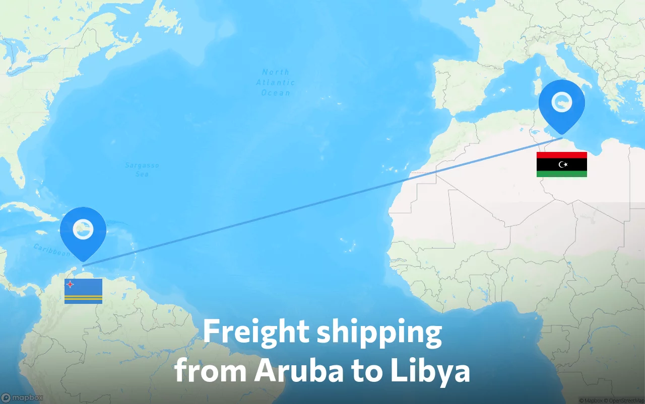 Shipping route from Aruba to Libya