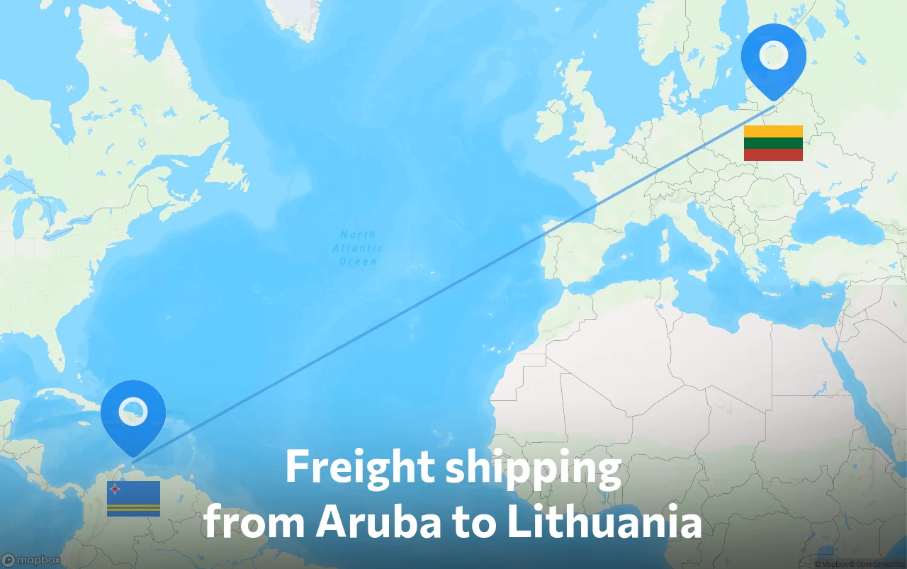 Shipping route from Aruba to Lithuania