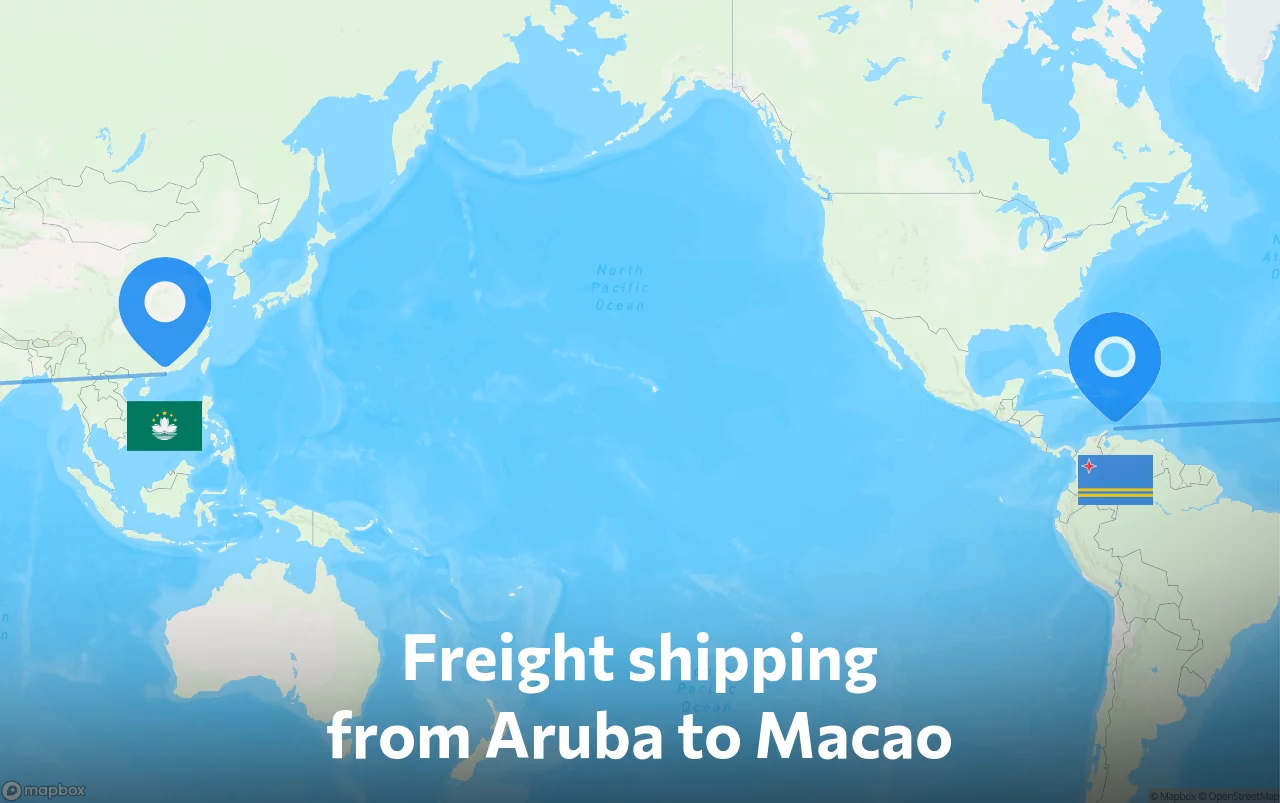 Shipping route from Aruba to Macao
