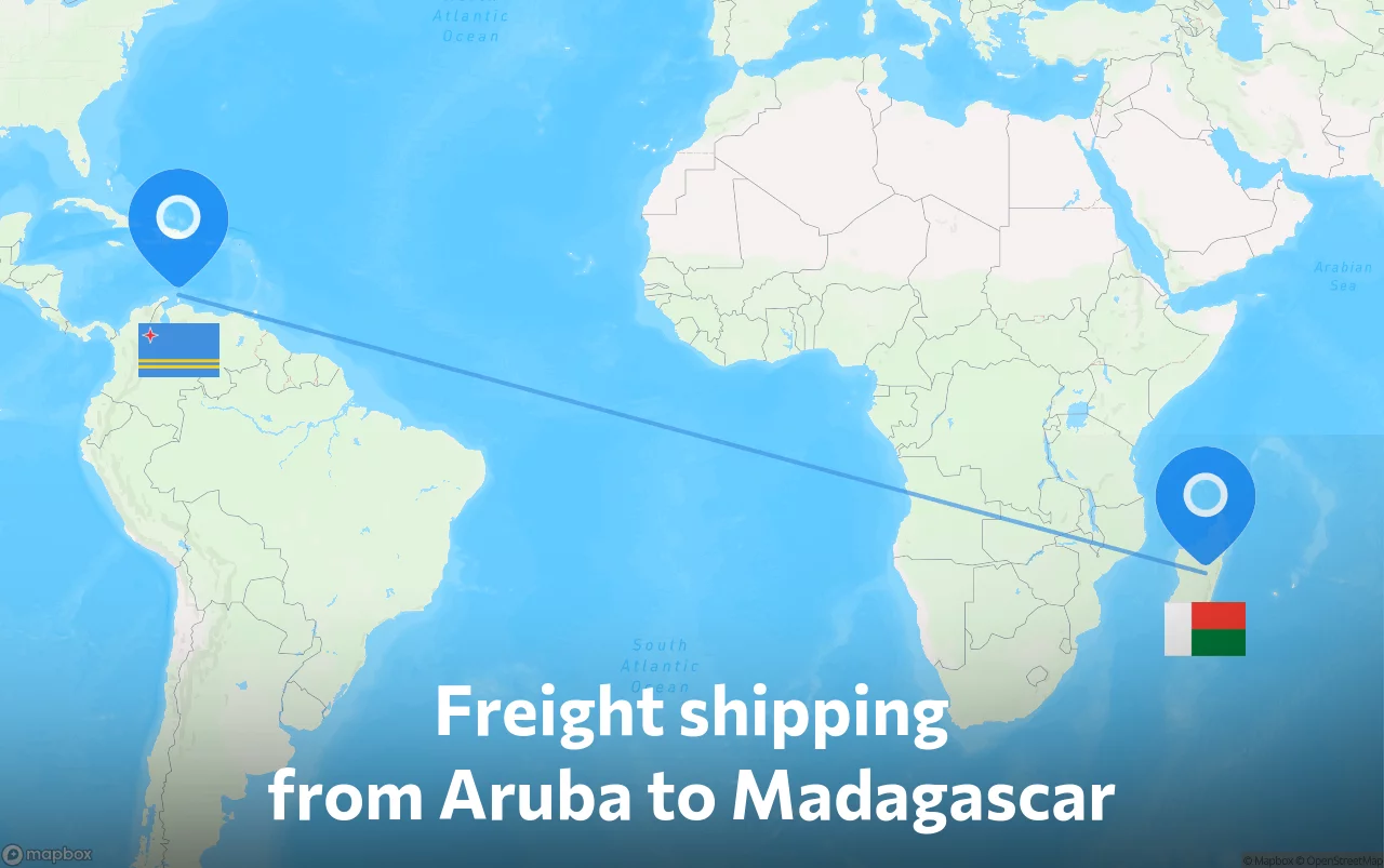 Shipping route from Aruba to Madagascar