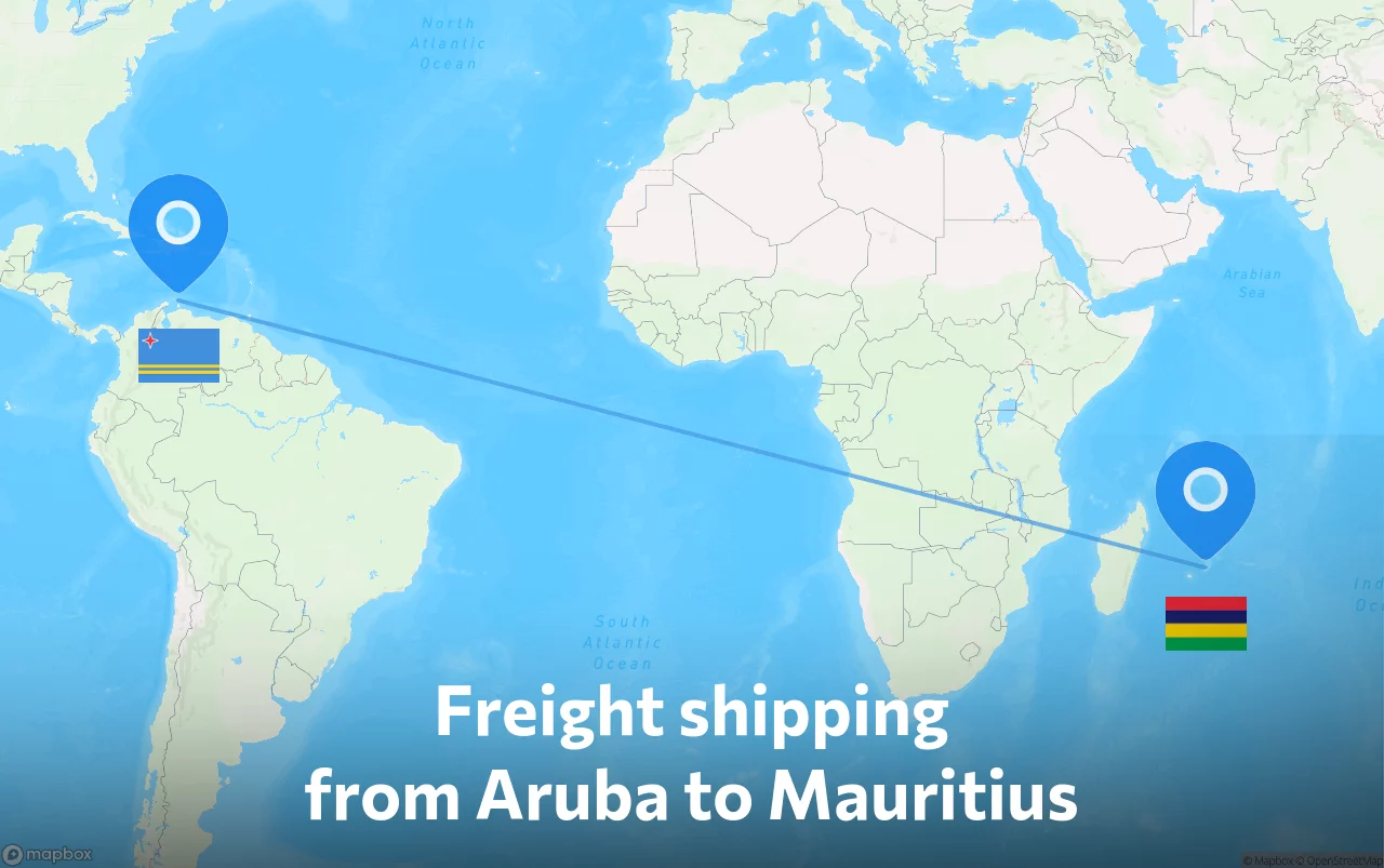 Shipping route from Aruba to Mauritius