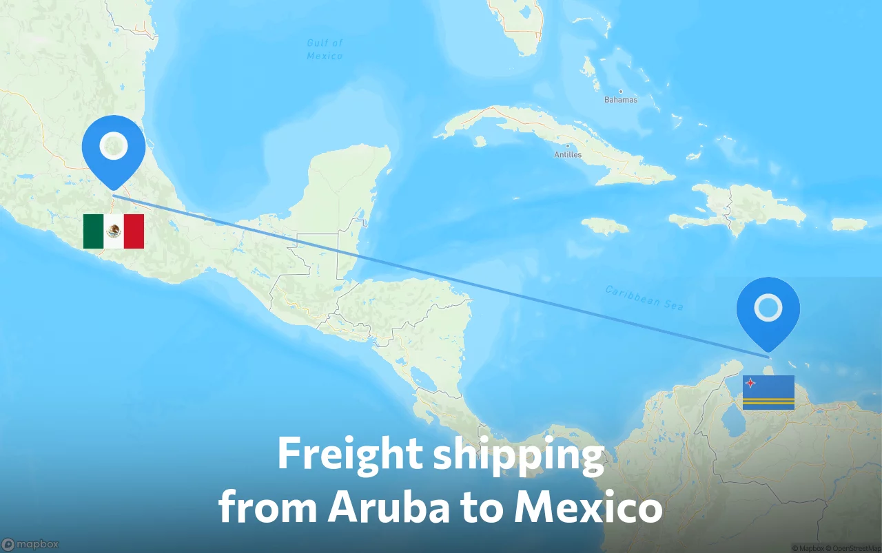Shipping route from Aruba to Mexico