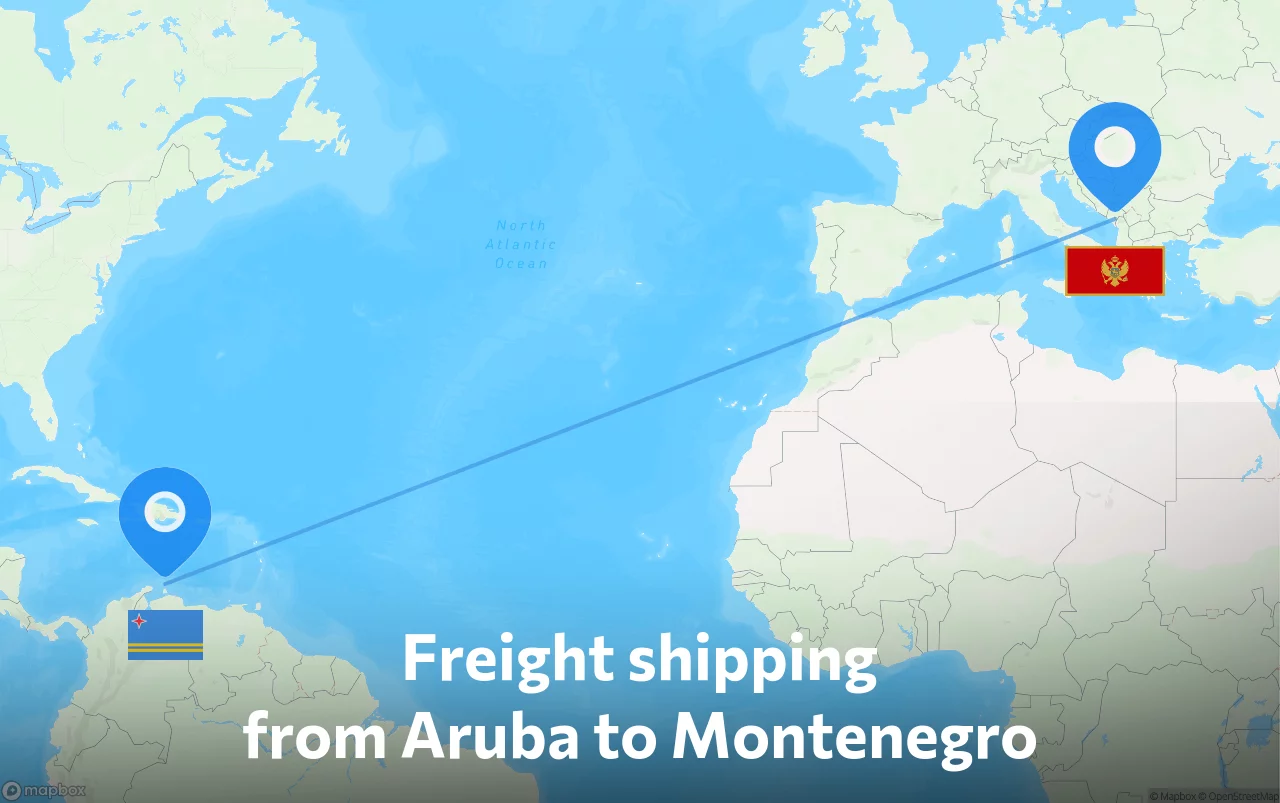 Shipping route from Aruba to Montenegro