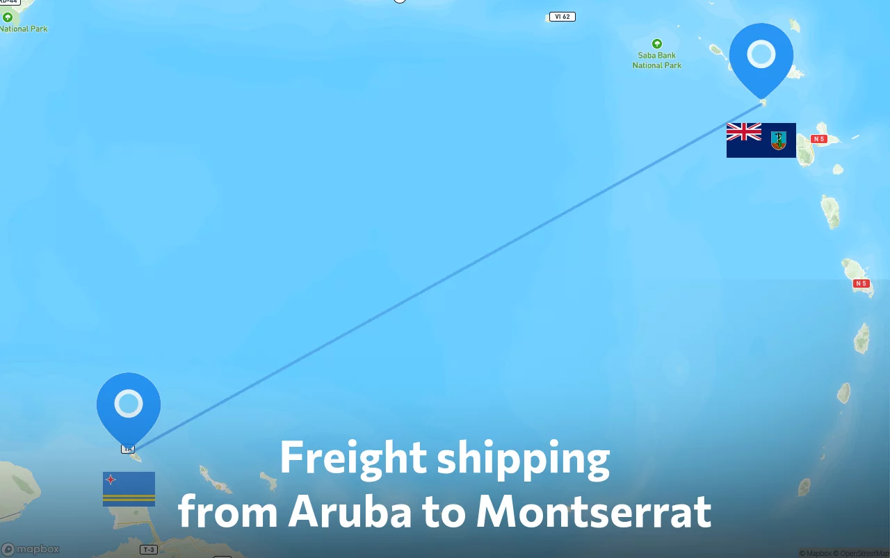 Shipping route from Aruba to Montserrat
