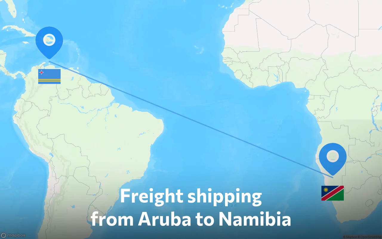 Shipping route from Aruba to Namibia