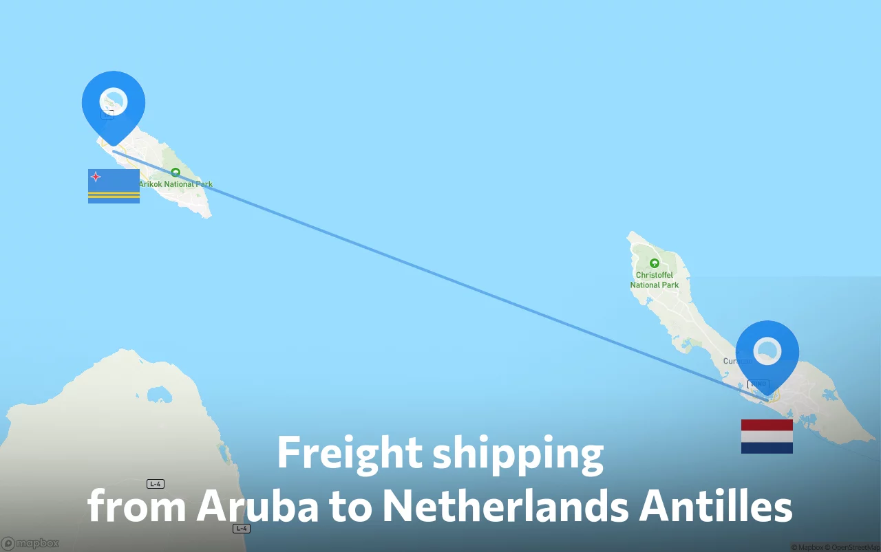Shipping route from Aruba to Netherlands Antilles