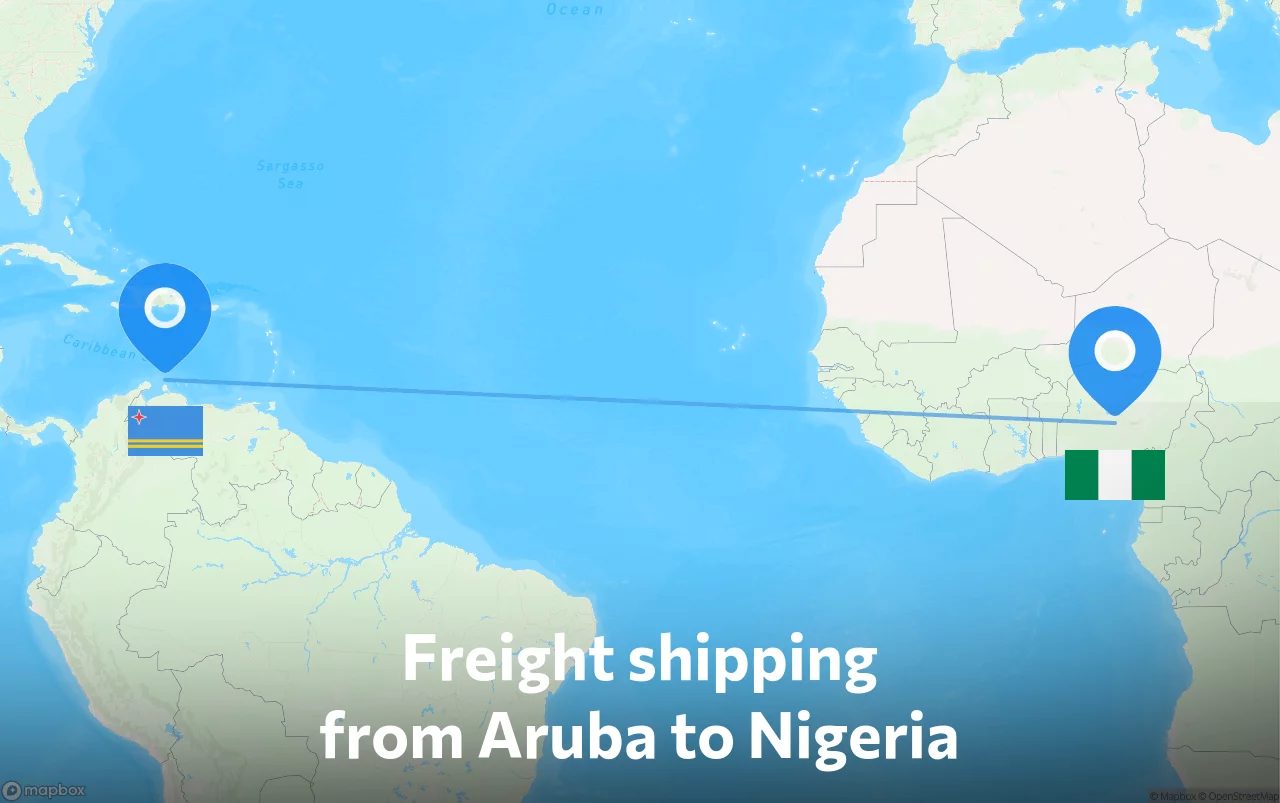 Shipping route from Aruba to Nigeria