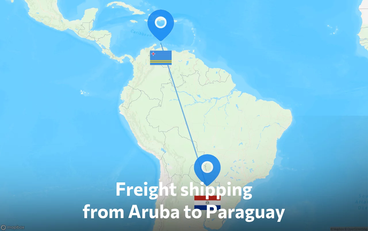 Shipping route from Aruba to Paraguay